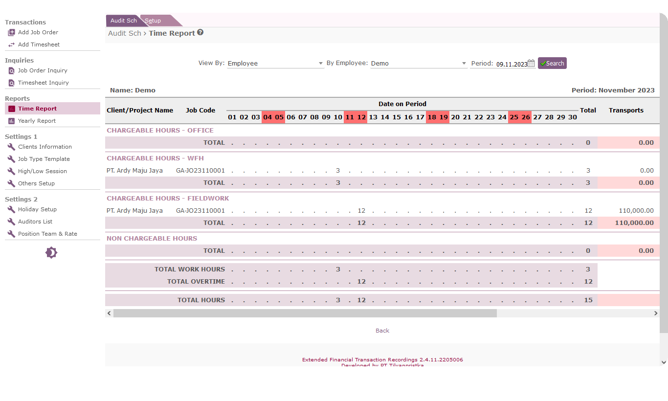 time report for audit firms