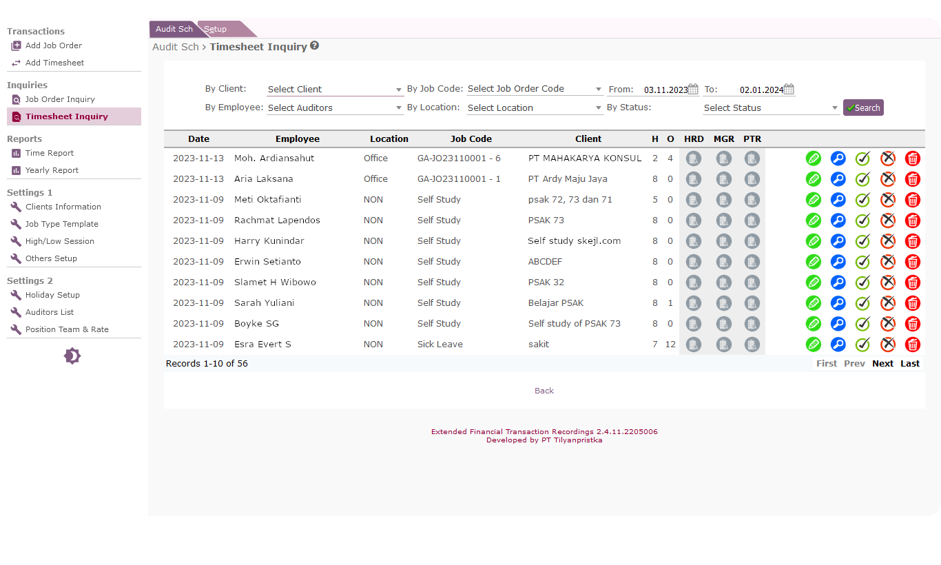 auditors schedule in audit firm